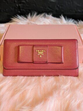 Prada Pink Vintage Saffiano Bow Long Wallet